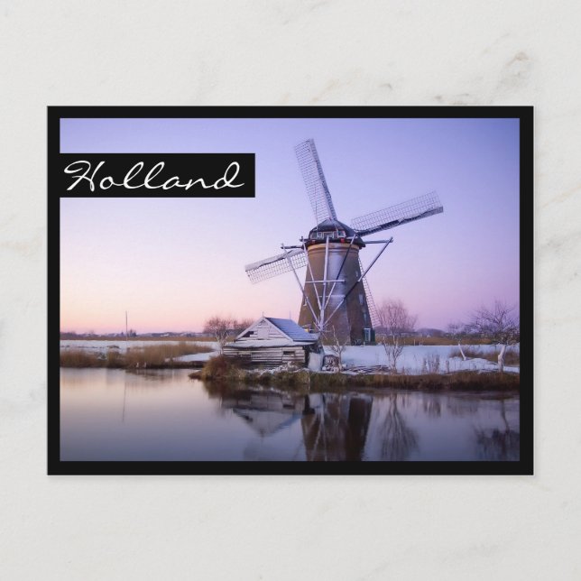Windmill at cold sunrise, Holland frame postcard (Front)