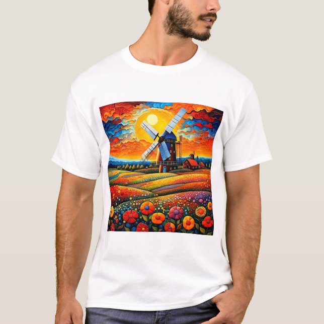 Windmill at sunset 7 T-Shirt (Front)
