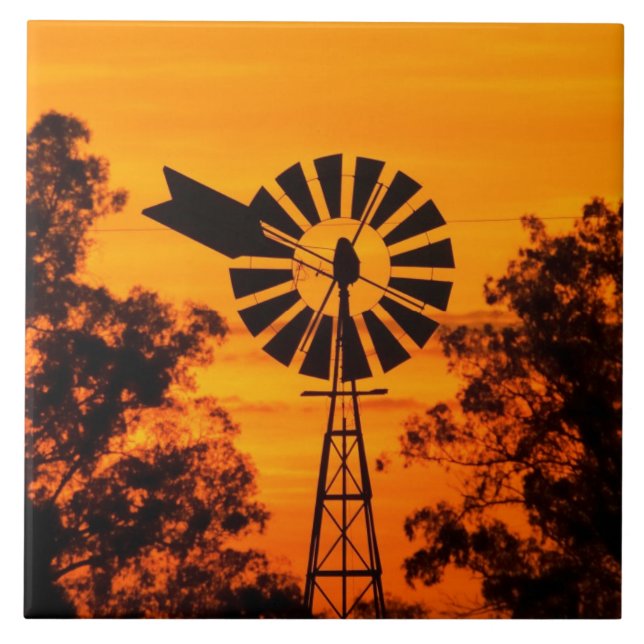 Windmill at Sunset, Australia Tile (Front)