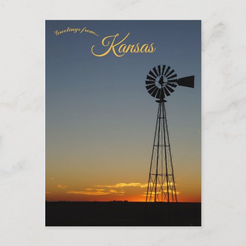 Windmill at Sunset in Kansas Postcard