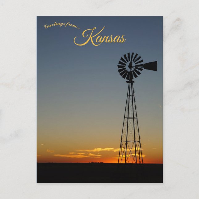 Windmill at Sunset in Kansas Postcard (Front)