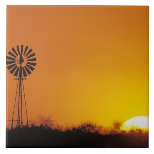 Windmill at sunset, Sinton, Texas, USA Ceramic Tile (Front)