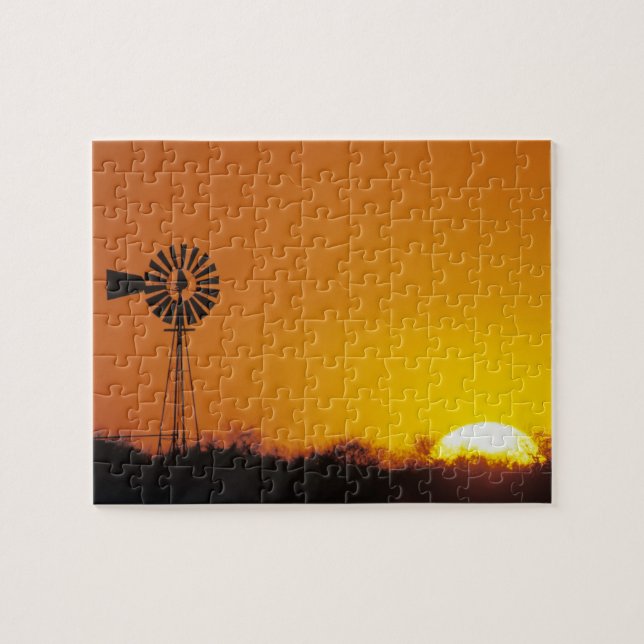 Windmill at sunset, Sinton, Texas, USA Jigsaw Puzzle (Horizontal)