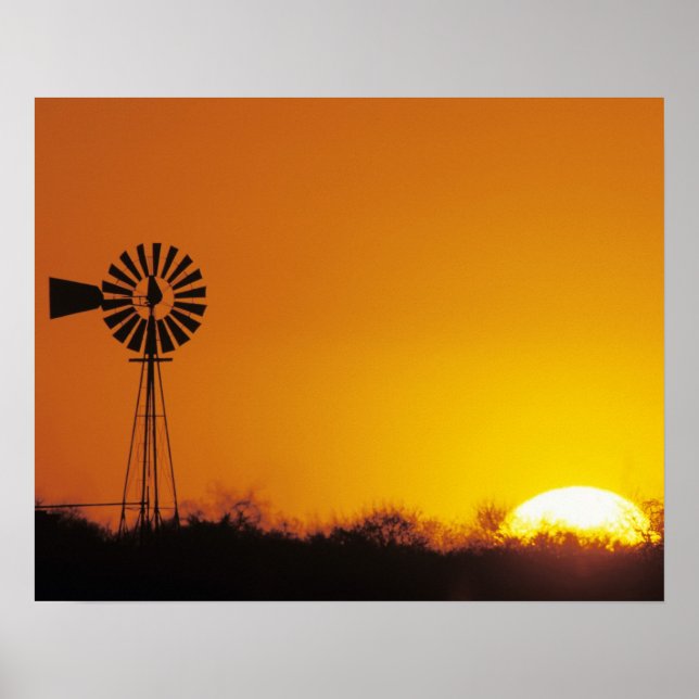 Windmill at sunset, Sinton, Texas, USA Poster (Front)