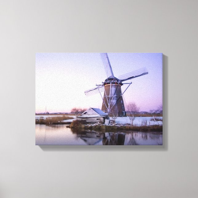 Windmill during sunrise, Holland in winter canvas Print (Front)