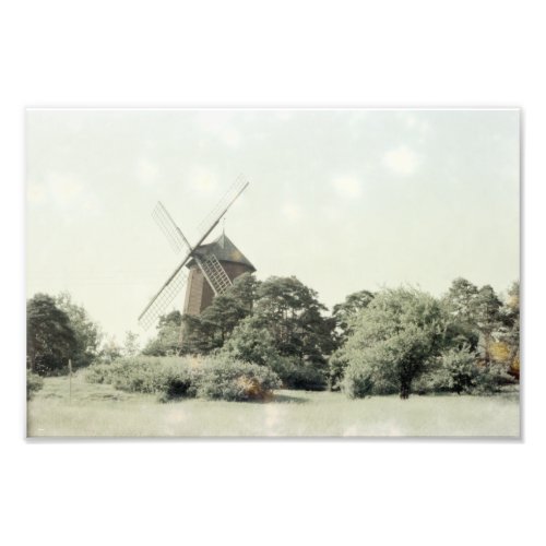 Windmill Dutch Inspired Tinted Trees Scenery Photo Print