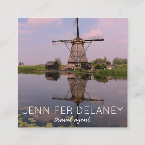 Windmill Holland Dutch Europe Photo Travel Tourism Square Business Card