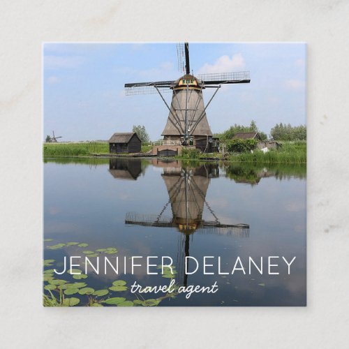 Windmill Holland Dutch Europe Photo Travel Tourism Square Business Card