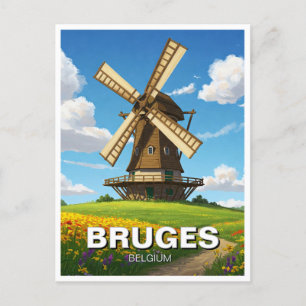 Windmill in Bruges Belgium Travel Souvenir Postcard