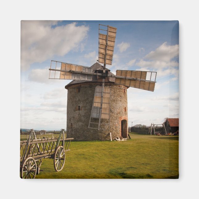 Windmill in Green Field & White Clouds & Blue Sky Magnet (Front)
