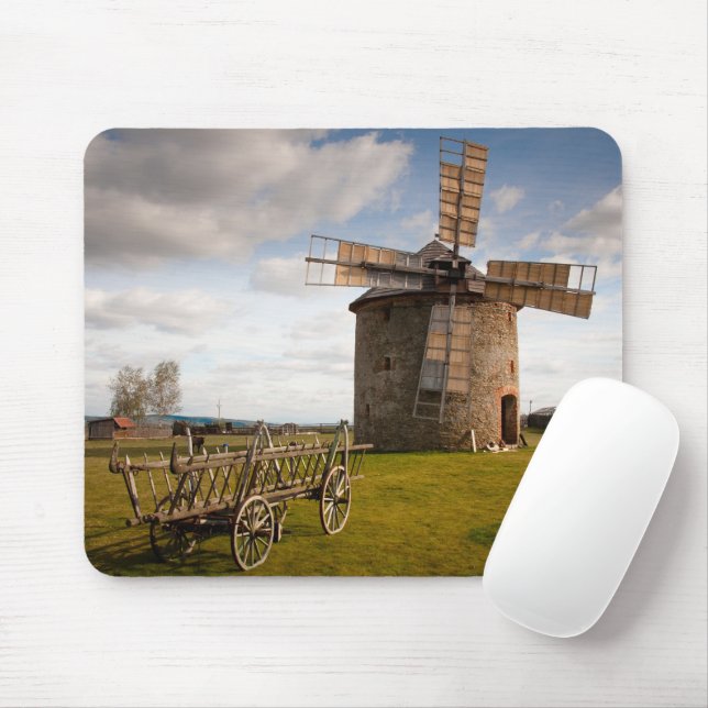 Windmill in Green Field & White Clouds & Blue Sky Mouse Pad (With Mouse)