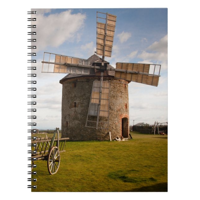 Windmill in Green Field & White Clouds & Blue Sky Notebook (Front)