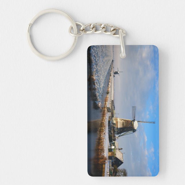 Windmill in the snow in a dutch winter landscape keychain (Front)