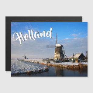 Windmill in the snow in a dutch winter landscape magnetic invitation