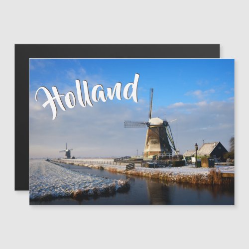 Windmill in the snow in a dutch winter landscape magnetic invitation