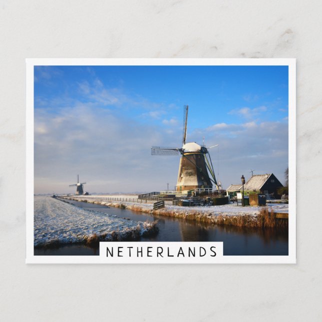 Windmill in the snow in a dutch winter landscape postcard (Front)