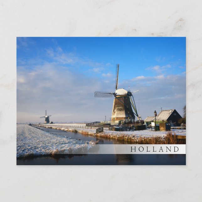 Windmill in the snow in a dutch winter landscape postcard (Front)