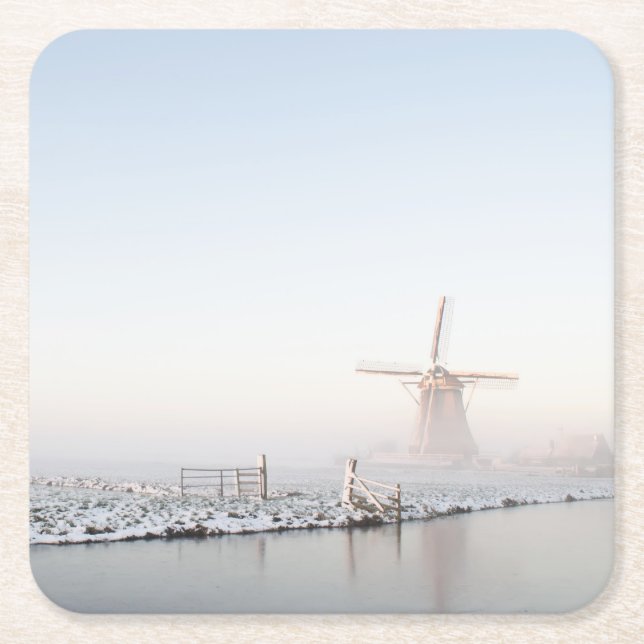 Windmill in the snow in winter coaster (Front)