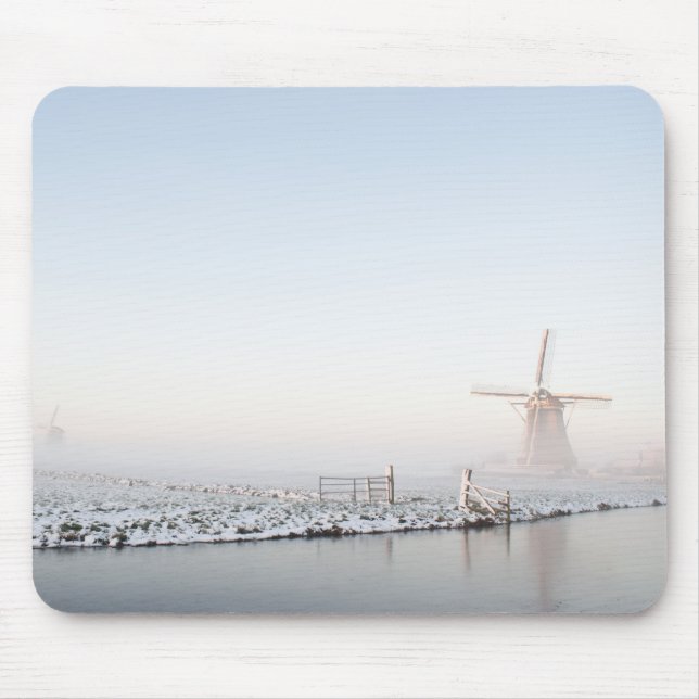 Windmill in the snow in winter mousepad (Front)