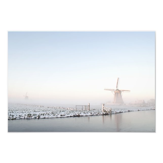 Windmill in the snow in winter photo print (Front)