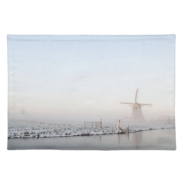 Windmill in the snow in winter placemat (Front)