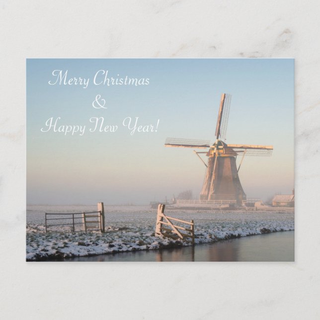 Windmill in winter at sunrise christmas card (Front)