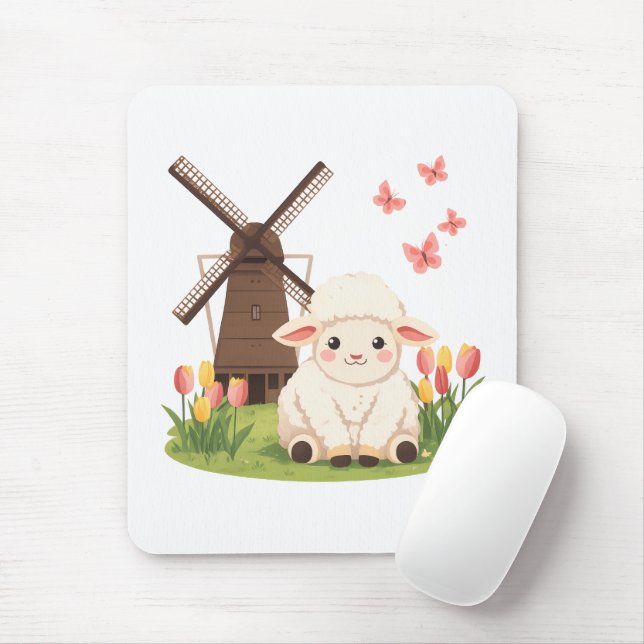 Windmill Meadow Sheep Mouse Pad (With Mouse)