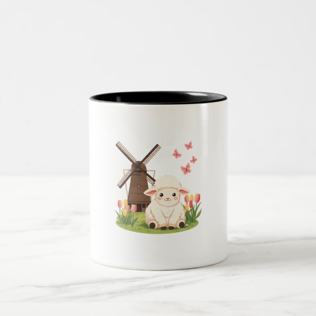 Windmill Meadow Sheep Two-Tone Coffee Mug (Center)