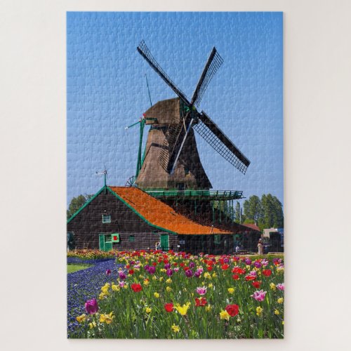 Windmill Netherlands Tulip Garden Europe Jigsaw Puzzle