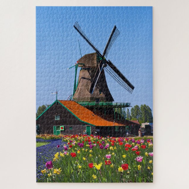 Windmill Netherlands Tulip Garden Europe Jigsaw Puzzle (Vertical)
