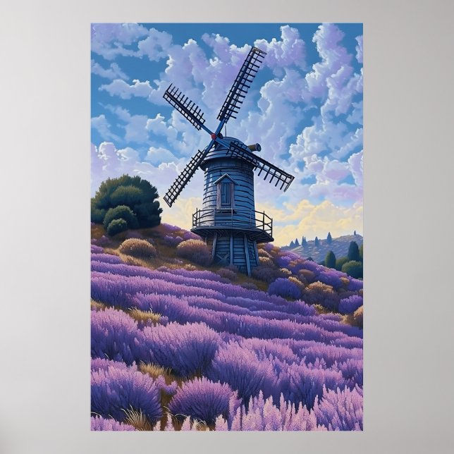 Windmill Purple Landscape ArtPrint Poster Wall Art (Front)