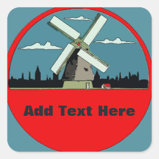 Windmill Red Round Add Text Square Sticker