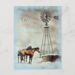 WINDMILL & SNOWFLAKES by SHARON SHARPE Holiday Postcard