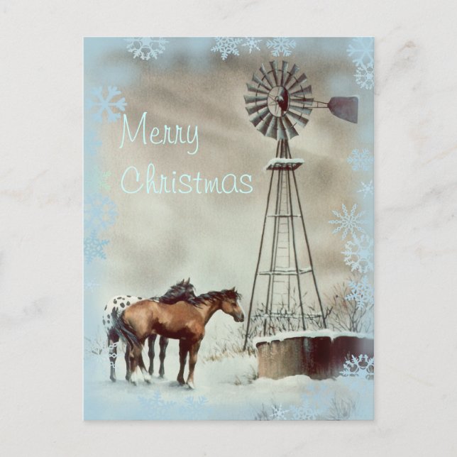 WINDMILL & SNOWFLAKES by SHARON SHARPE Holiday Postcard (Front)