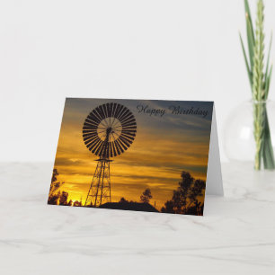 Windmill Sunset birthday card