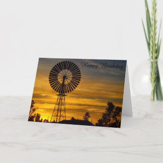 Windmill Sunset birthday card