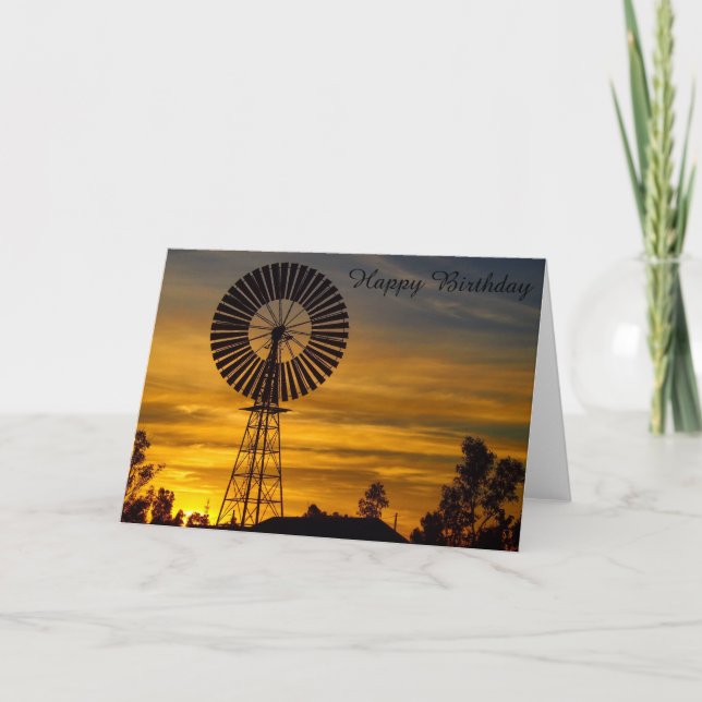 Windmill Sunset birthday card (Front)