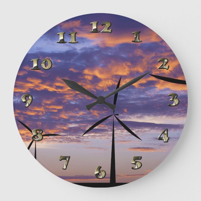 Windmill Turbine at Sunset Large Clock (Front)