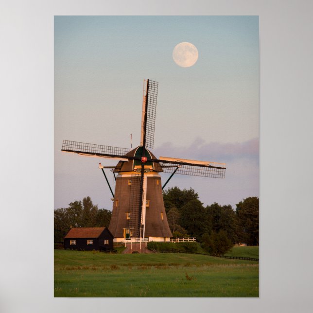 Windmill under a full moon poster (Front)