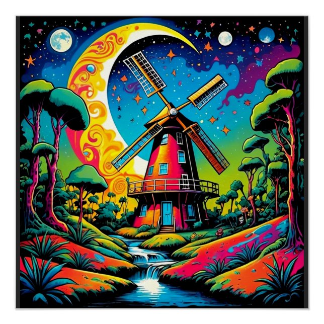 Windmill under starry sky 2 poster (Front)