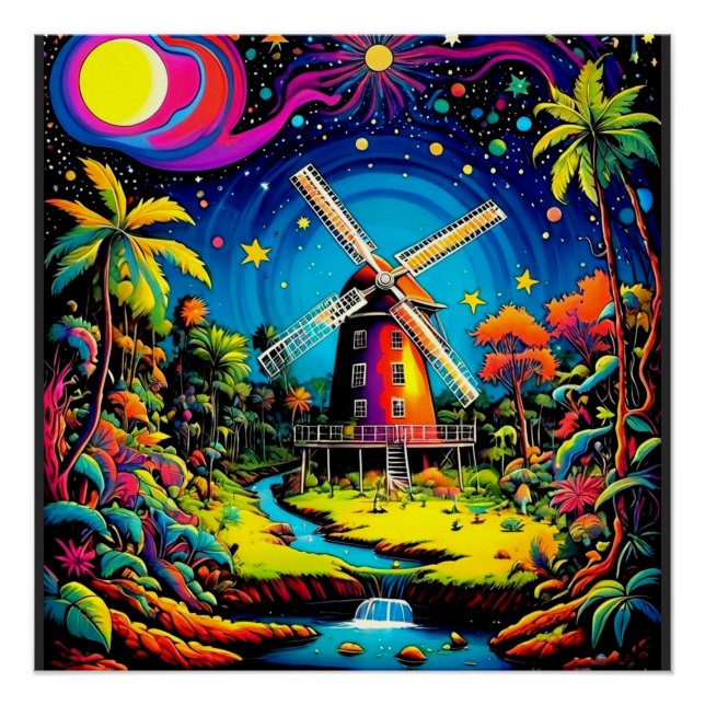 Windmill under starry sky 3 poster (Front)
