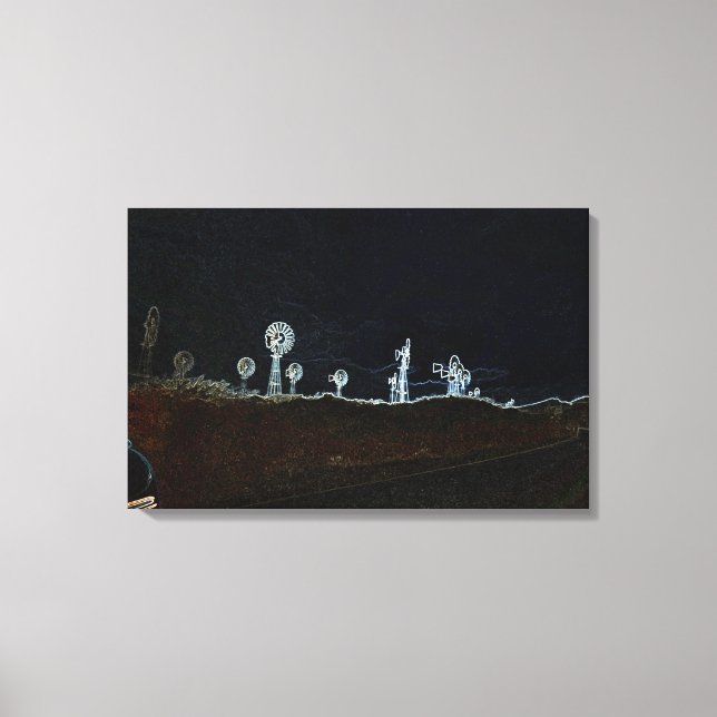 Windmill Windfarm Car Circa 1930's Photograph Neon Canvas Print (Front)