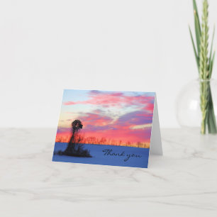 Windmill with Pink Sunrise on Winter Morning Letterpress Thank You Card