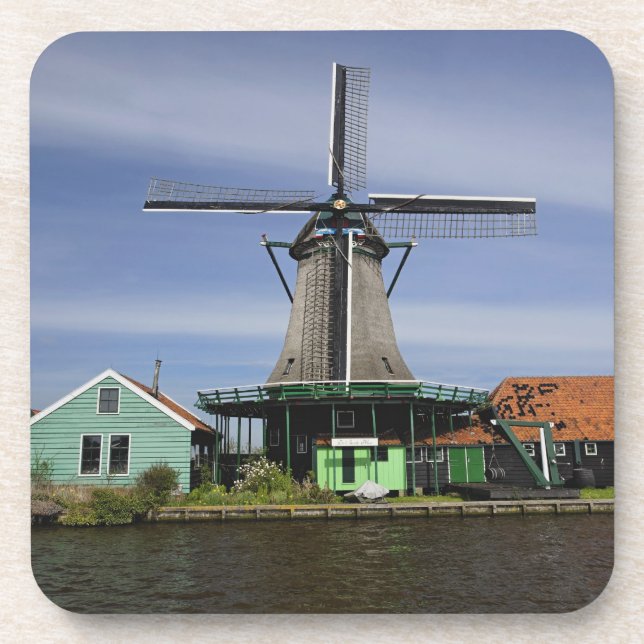Windmill, Zaanse Schans, Holland, Netherlands 3 Drink Coaster (Front)