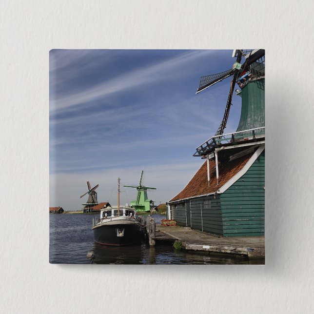 Windmill, Zaanse Schans, Holland, Netherlands Pinback Button (Front)