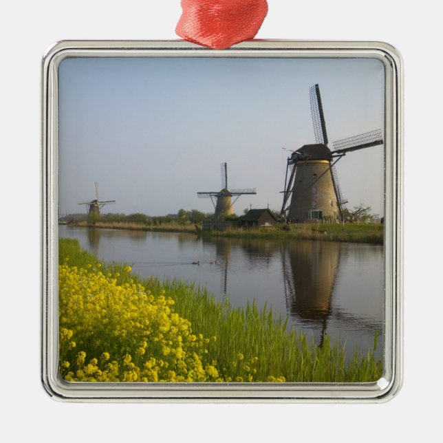 Windmills along the canal in Kinderdijk, Metal Ornament (Front)