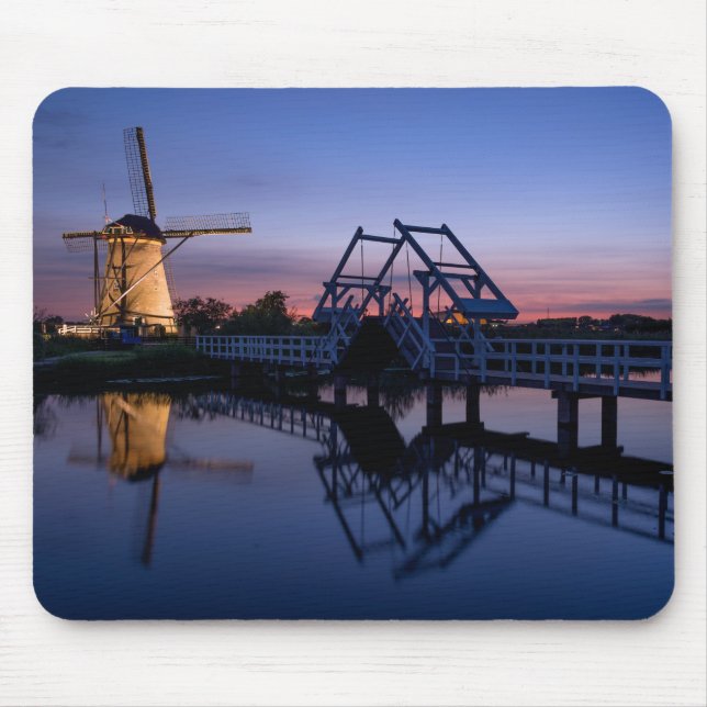 Windmills and a drawbridge at sunset mousepad (Front)