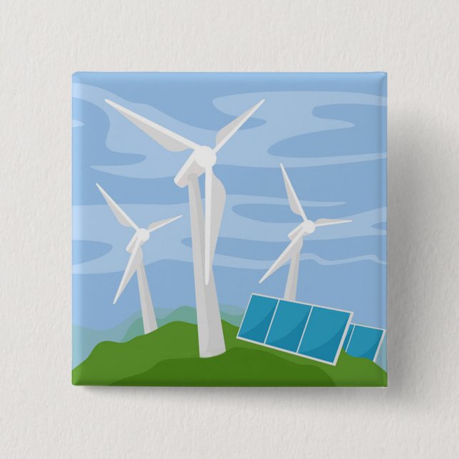 Windmills and Solar Cells Button (Front)