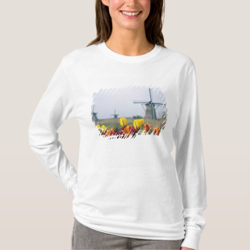 Windmills and tulips along the canal in T_Shirt