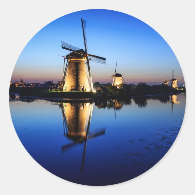 Windmills at Blue Hour round sticker (Front)